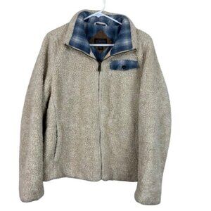 Pendleton Fuzzy Full Zip Sherpa Jacket Ivory Beige Sz Medium Heritagewear
